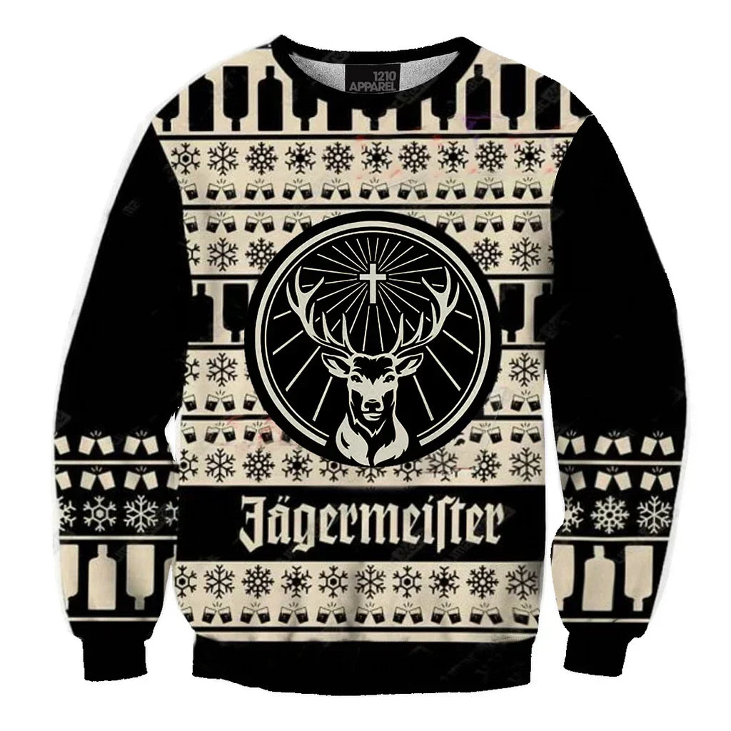 Unisex Jagermeister Black 3D Ugly Christmas Sweater For Men & Women Christmas Gift Sweater BH1209 - WeCustomit