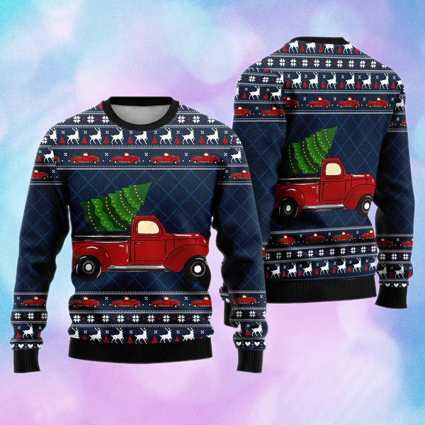 Vintage Red Truck Ugly Christmas Sweater For Men & Women Christmas Gift Sweater US1632 - WeCustomit
