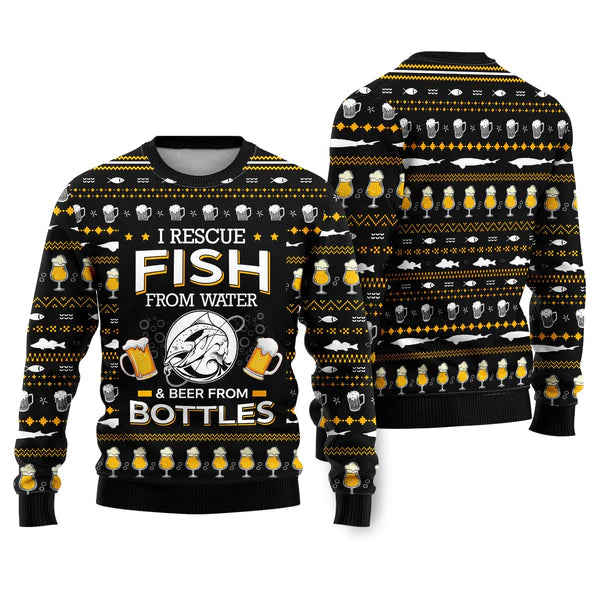 Rescue Fish From Water Beer Ugly Christmas Sweater For Men & Women Christmas Gift Sweater US2232 - WeCustomit