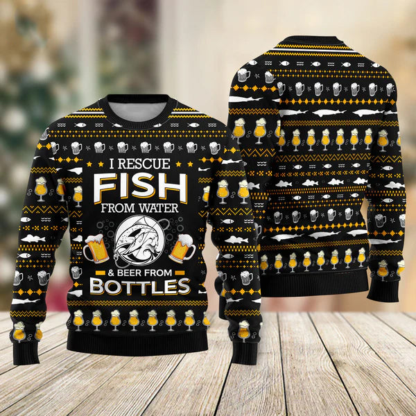 Rescue Fish From Water Beer Ugly Christmas Sweater For Men & Women Christmas Gift Sweater US2232 - WeCustomit