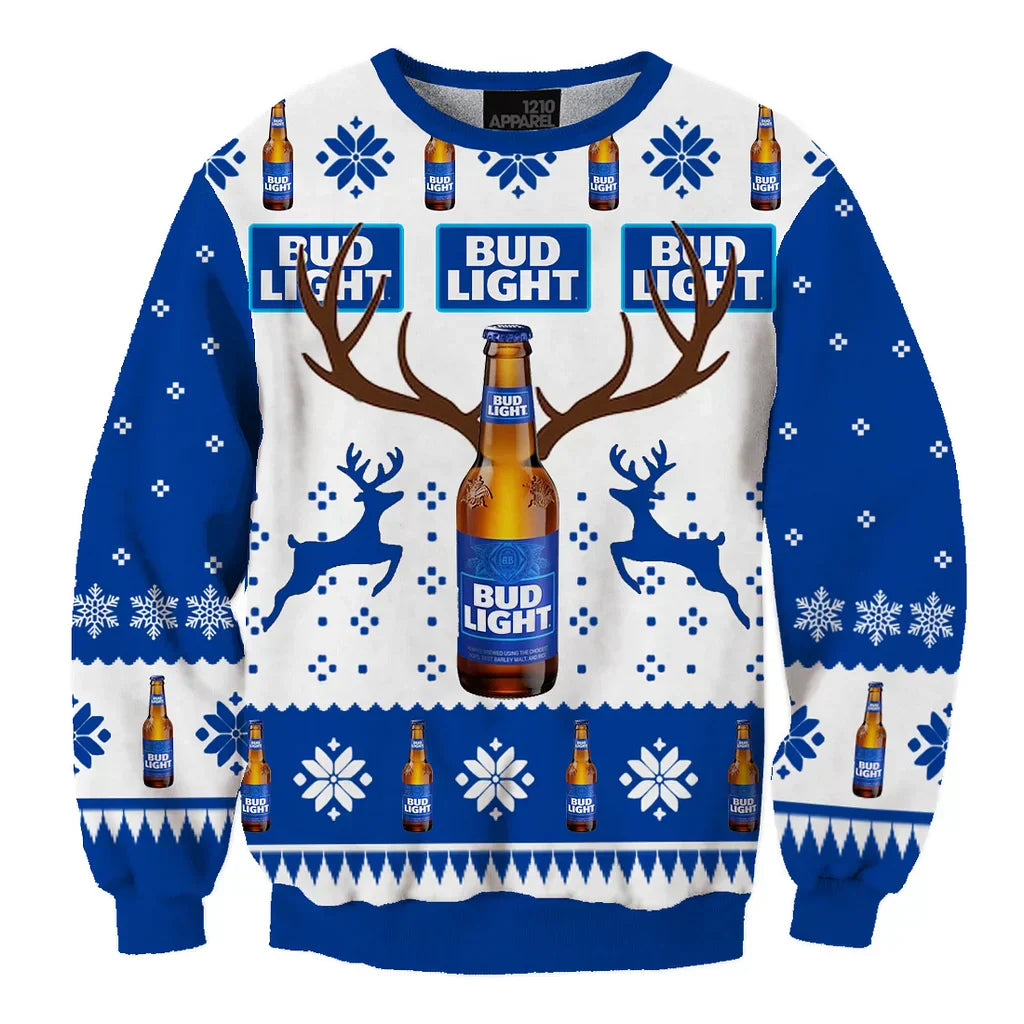 Unisex Bud Light Beer Fun 3D Ugly Christmas Sweater For Men & Women Christmas Gift Sweater BH1123 - WeCustomit
