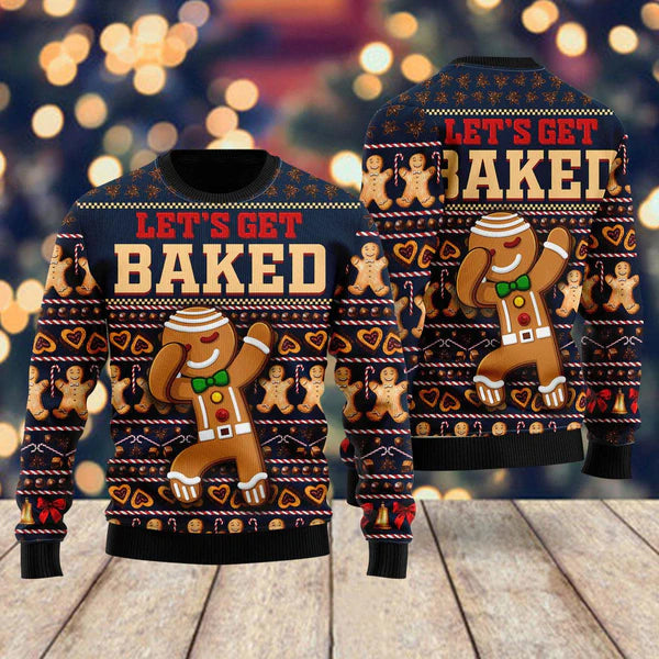 Ginger Bread Lets Get Baked Ugly Christmas Sweater For Men & Women Christmas Gift Sweater US2234 - WeCustomit