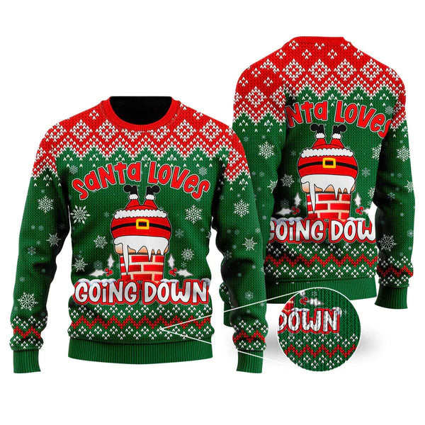 Santa Loves Going Down Funny Ugly Christmas Sweater For Men & Women Christmas Gift Sweater US2235 - WeCustomit