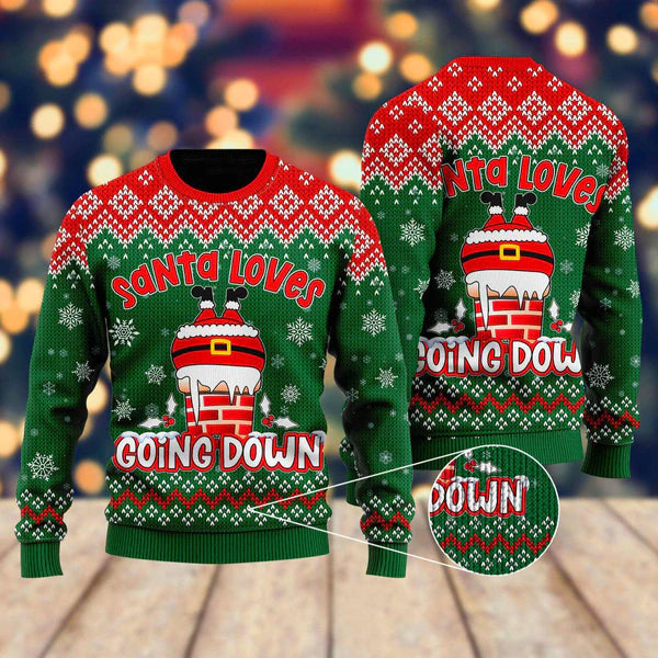 Santa Loves Going Down Funny Ugly Christmas Sweater For Men & Women Christmas Gift Sweater US2235 - WeCustomit