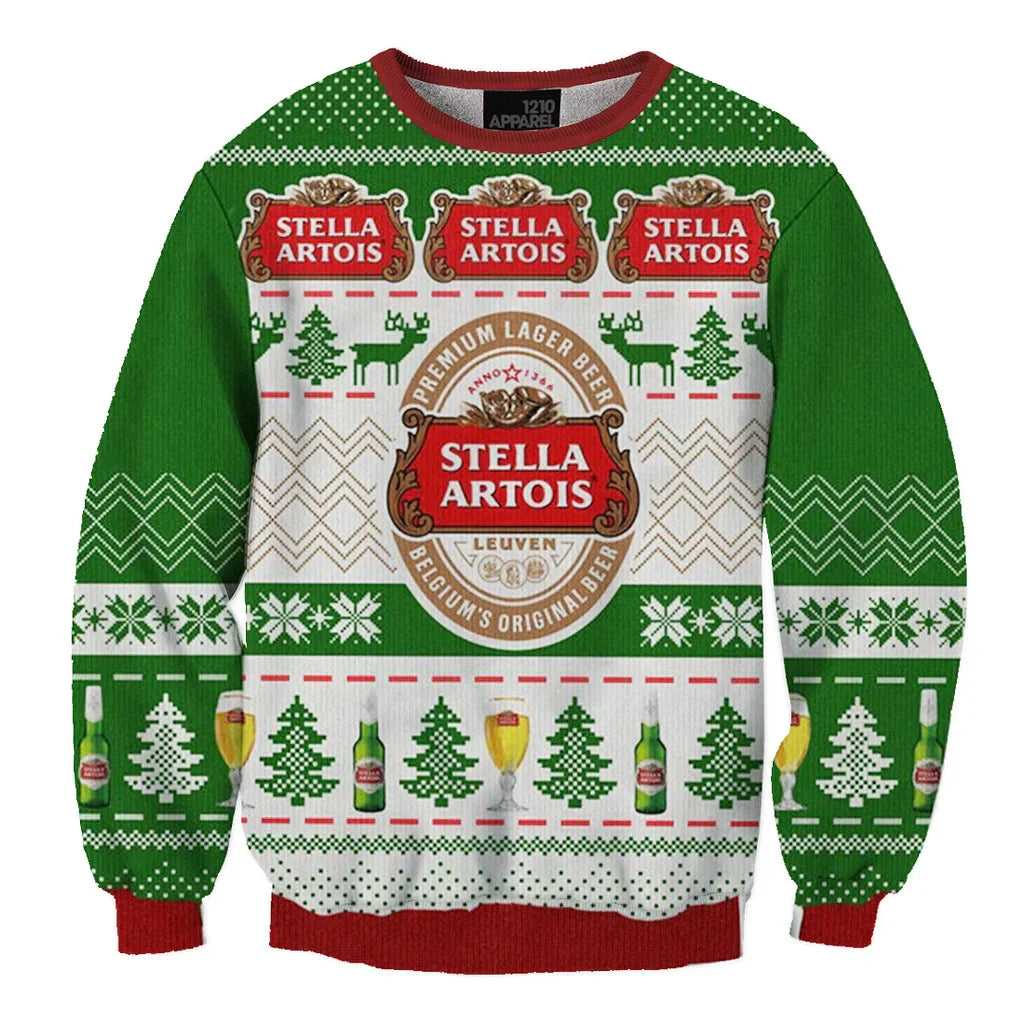 Unisex Stella Artois Beer 3D Ugly Christmas Sweater For Men & Women Christmas Gift Sweater BH1174 - WeCustomit