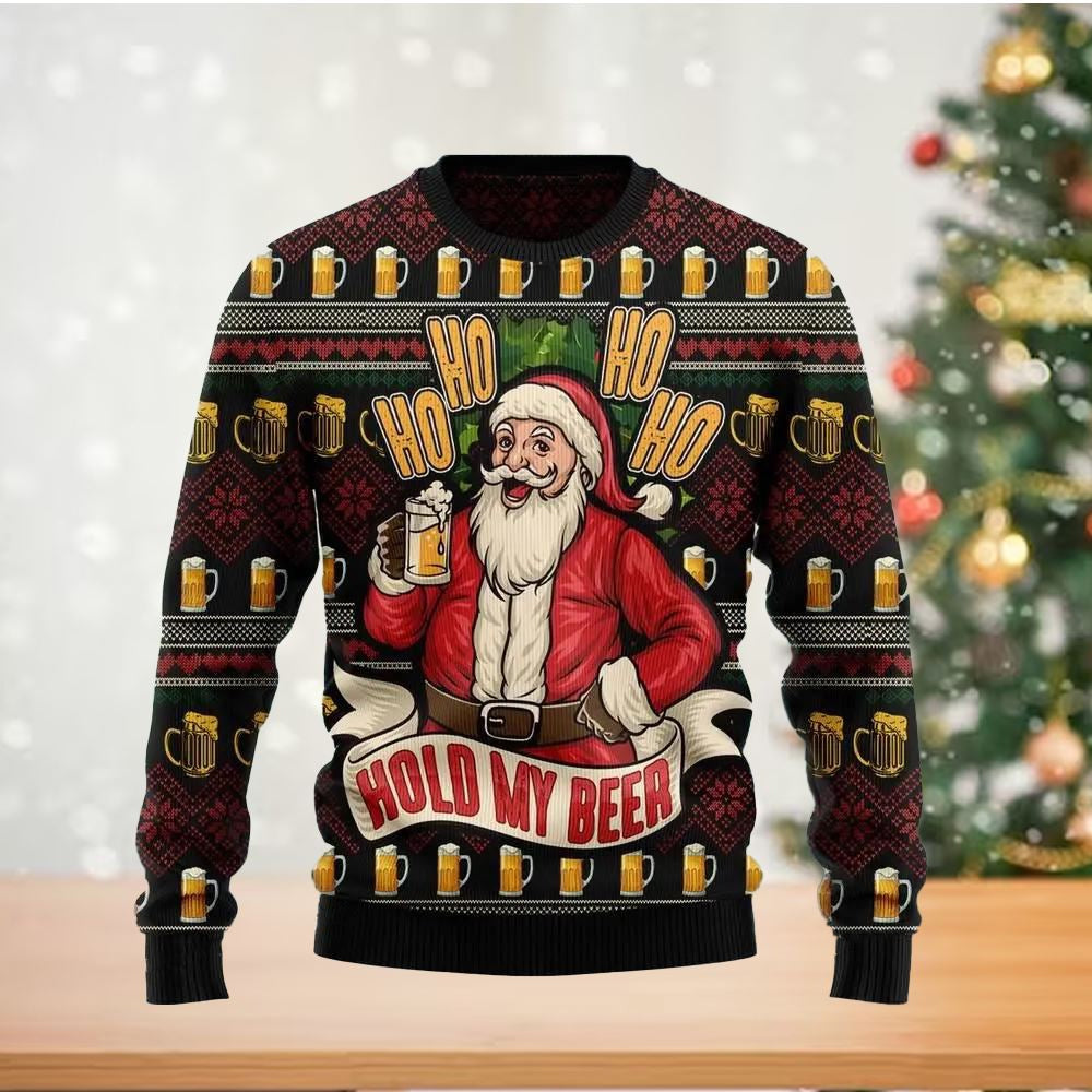 Ho Ho Hold My Beer Ugly Christmas Sweater For Men & Women Christmas Gift Sweater US2737 - WeCustomit
