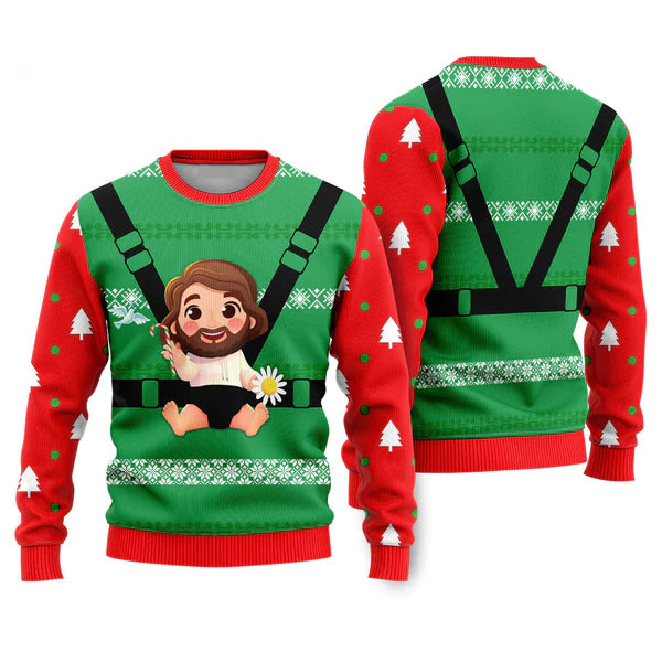 Jesus Baby Funny Red Green Ugly Christmas Sweater For Men & Women Christmas Gift Sweater US2291 - WeCustomit