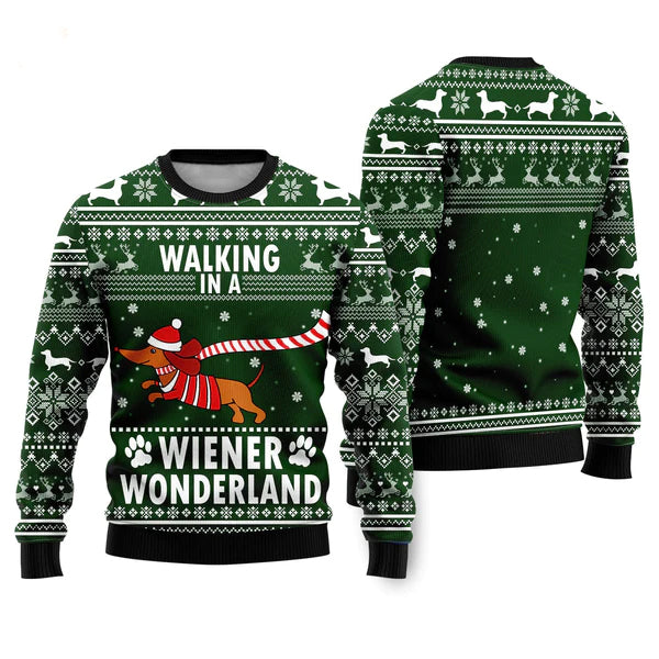 Dog Walking In A Wonderland Ugly Christmas Sweater For Men & Women Christmas Gift Sweater US2239 - WeCustomit