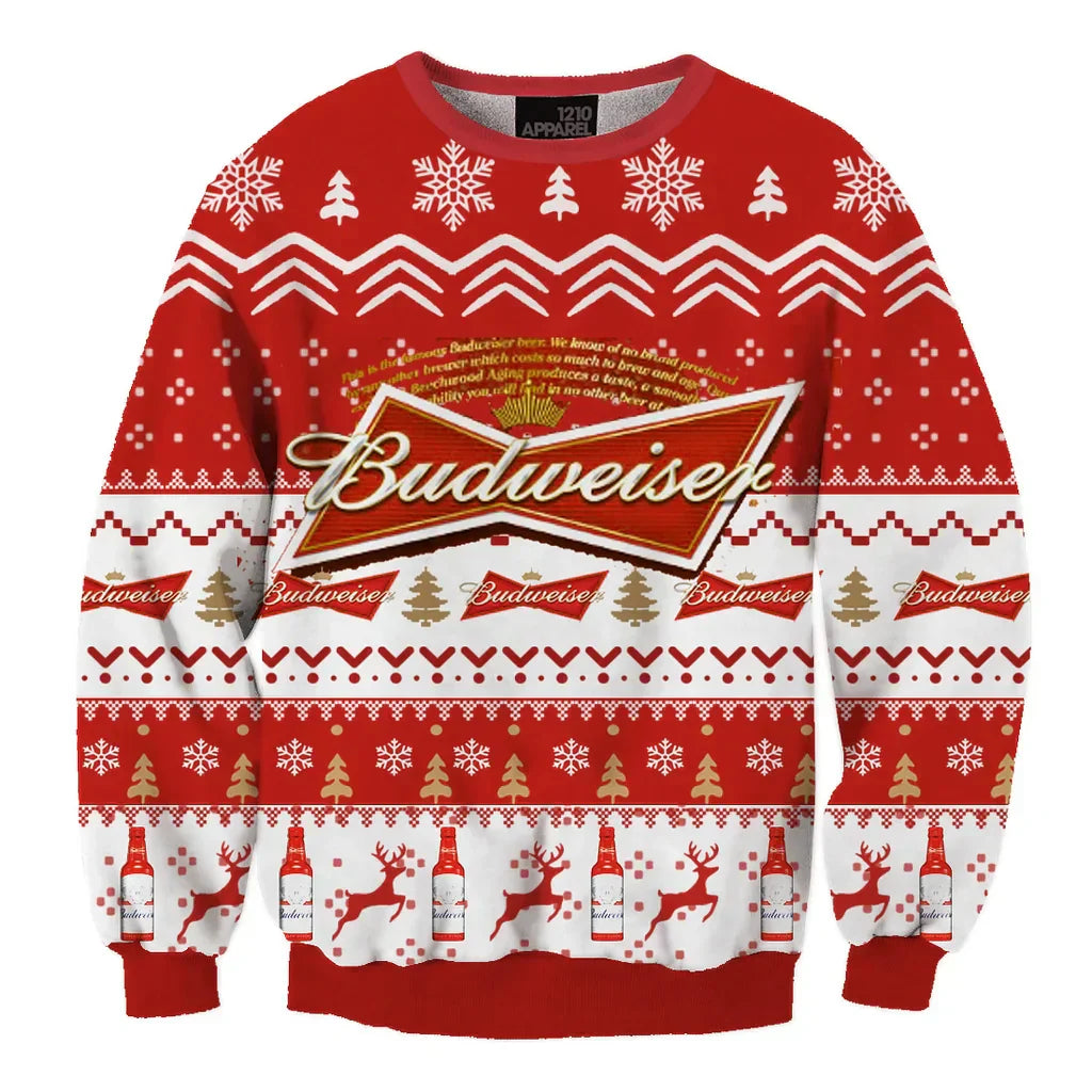 Unisex Budweiser Brand Cans Beers 3D Ugly Christmas Sweater For Men & Women Christmas Gift Sweater BH1168 - WeCustomit