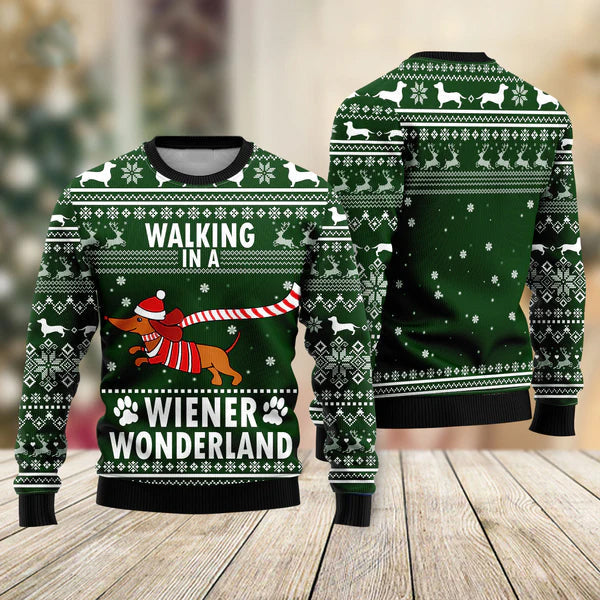 Dog Walking In A Wonderland Ugly Christmas Sweater For Men & Women Christmas Gift Sweater US2239 - WeCustomit