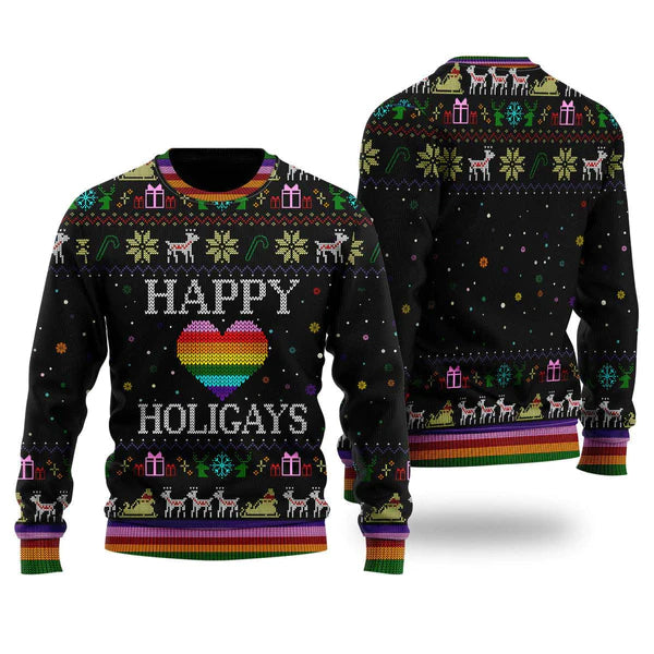 Happy Holigays LGBT Ugly Christmas Sweater For Men & Women Christmas Gift Sweater US1640 - WeCustomit