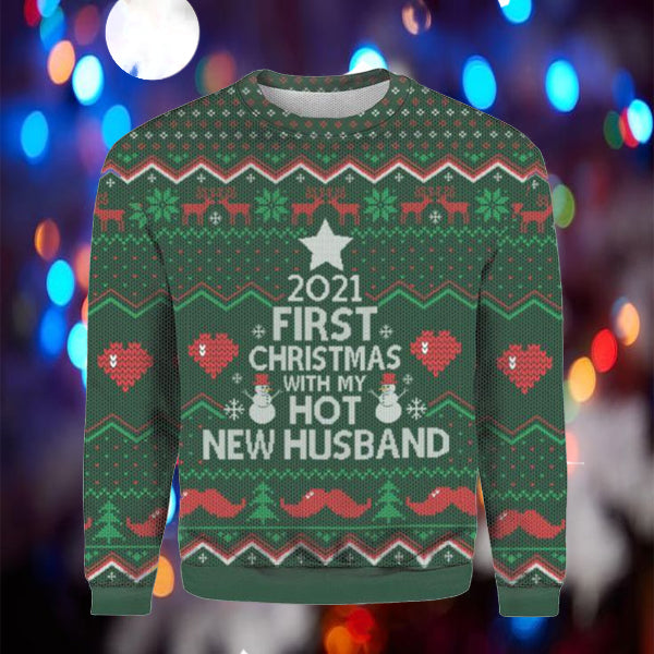 First Christmas With My New Husband Ugly Christmas Sweater For Men & Women Christmas Gift Sweater US1411 - WeCustomit