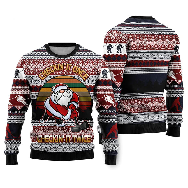 Hockey Checking It Once Checking It Twice Ugly Christmas Sweater For Men & Women Christmas Gift Sweater US2355 - WeCustomit