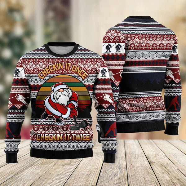 Hockey Checking It Once Checking It Twice Ugly Christmas Sweater For Men & Women Christmas Gift Sweater US2355 - WeCustomit