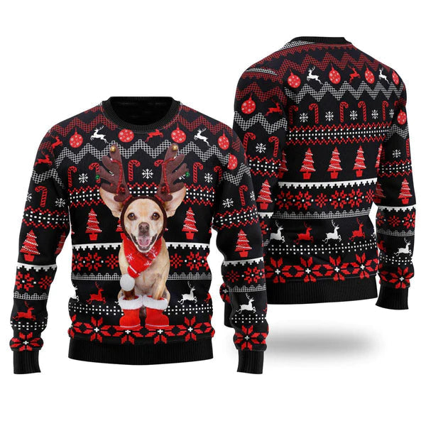 Christmas Santa Reindeer Dog Pattern Ugly Christmas Sweater For Men & Women Christmas Gift Sweater US1107 - WeCustomit