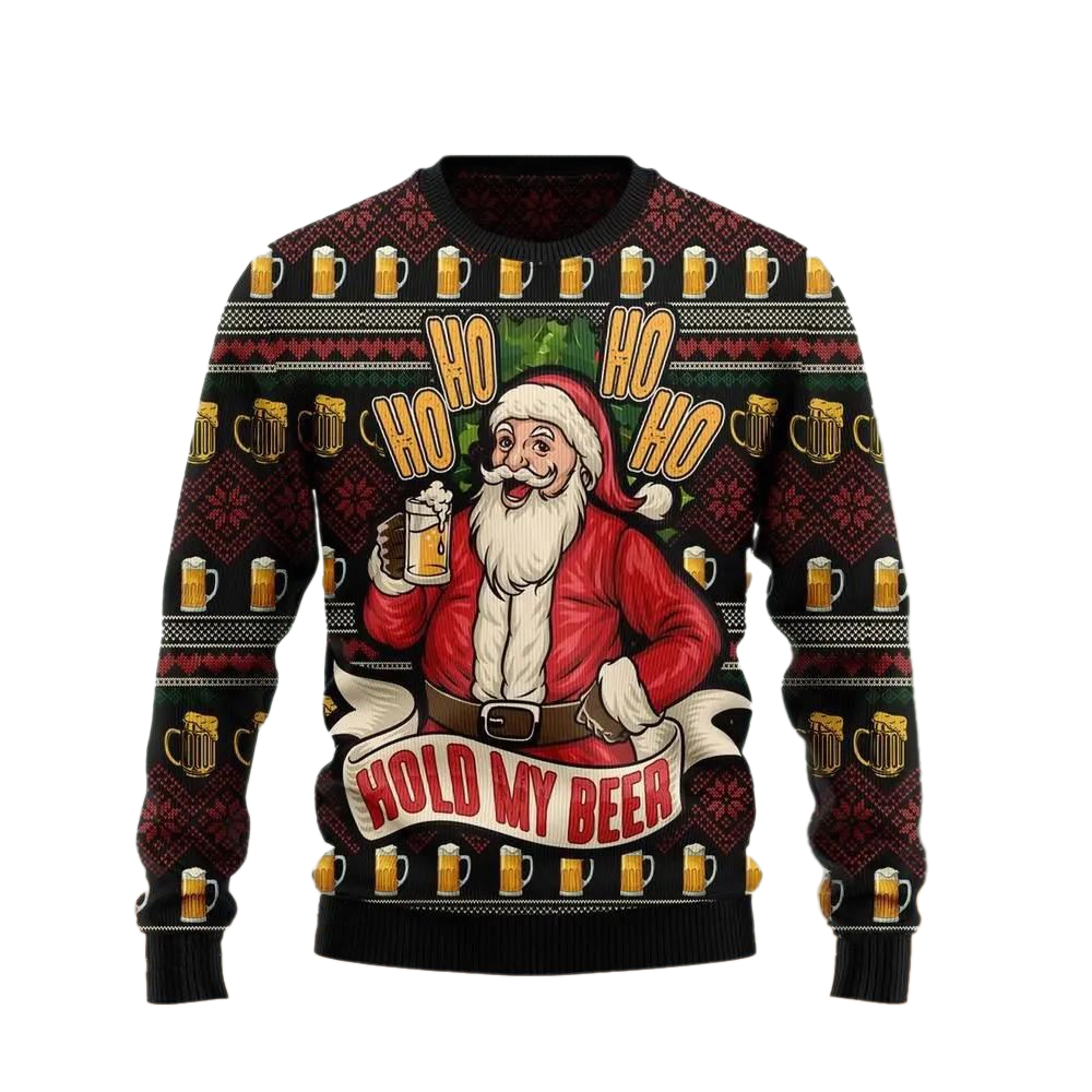 Ho Ho Hold My Beer Ugly Christmas Sweater For Men & Women Christmas Gift Sweater US2737 - WeCustomit
