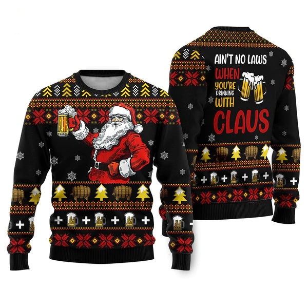 Funny Drinking With Claus Ugly Christmas Sweater For Men & Women Christmas Gift Sweater US1650 - WeCustomit