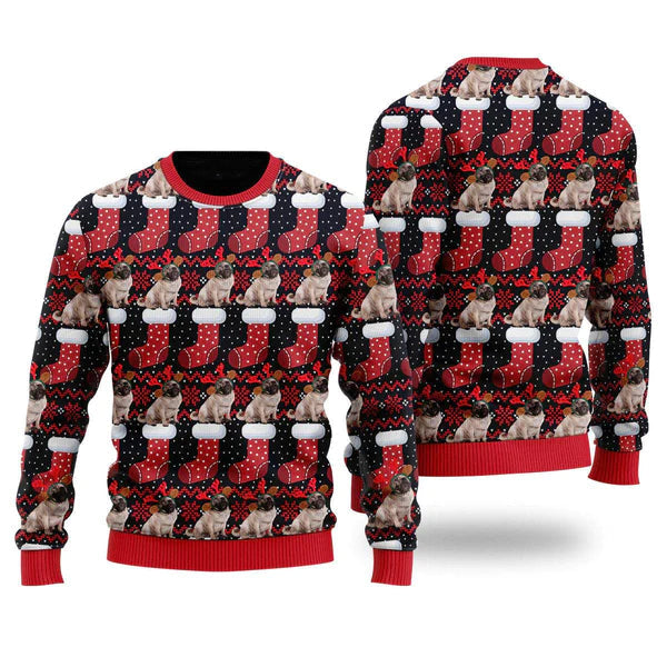 Dog With Red Xmas Socks Pattern Ugly Christmas Sweater For Men & Women Christmas Gift Sweater US2028 - WeCustomit
