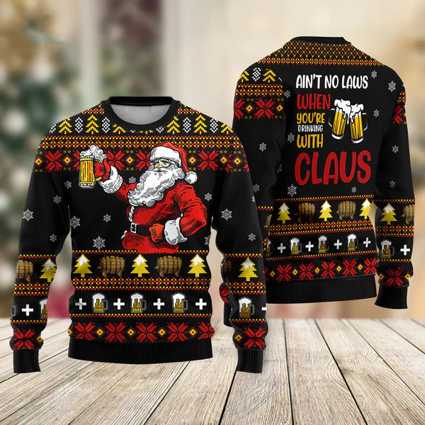 Funny Drinking With Claus Ugly Christmas Sweater For Men & Women Christmas Gift Sweater US1650 - WeCustomit