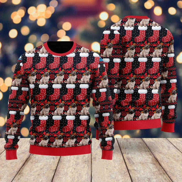 Dog With Red Xmas Socks Pattern Ugly Christmas Sweater For Men & Women Christmas Gift Sweater US2028 - WeCustomit
