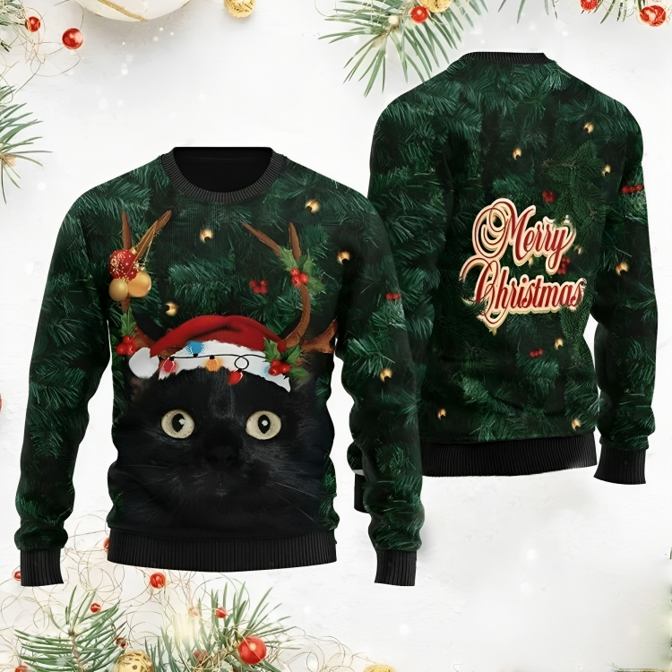 Black Cat Merry Christmas Ugly Christmas Sweater For Men & Women Christmas Gift Sweater US3226 - WeCustomit