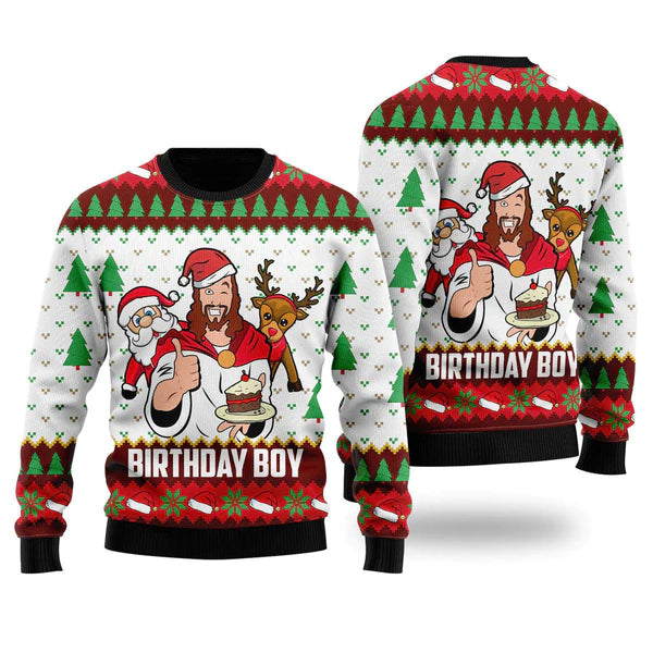 Jesus Birthday Boy Ugly Christmas Sweater For Men & Women Christmas Gift Sweater US1653 - WeCustomit