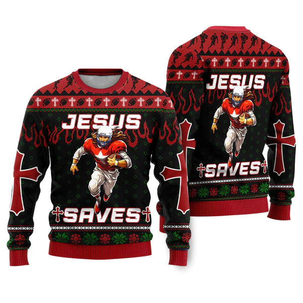 Cool Jesus American Football Team Red Ugly Christmas Sweater For Men & Women Christmas Gift Sweater US2247 - WeCustomit