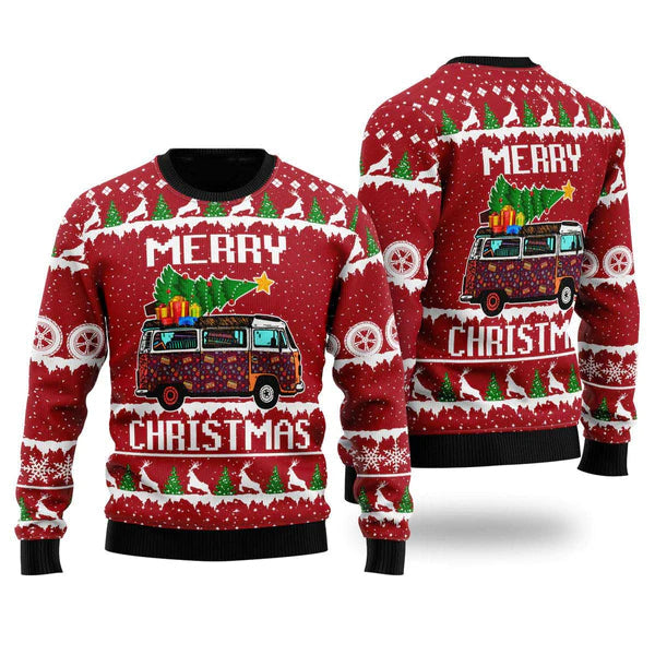 Hippie Car Merry Christmas Ugly Christmas Sweater For Men & Women Christmas Gift Sweater US1111 - WeCustomit