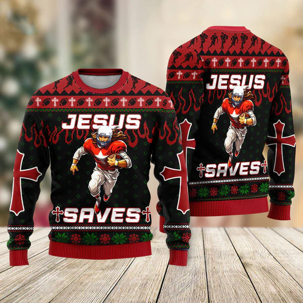 Cool Jesus American Football Team Red Ugly Christmas Sweater For Men & Women Christmas Gift Sweater US2247 - WeCustomit