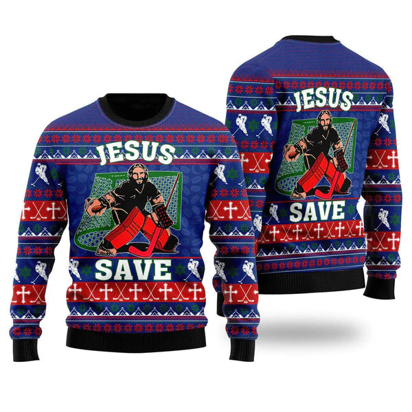 Jesus Saves Hockey Ugly Christmas Sweater For Men & Women Christmas Gift Sweater US1654 - WeCustomit