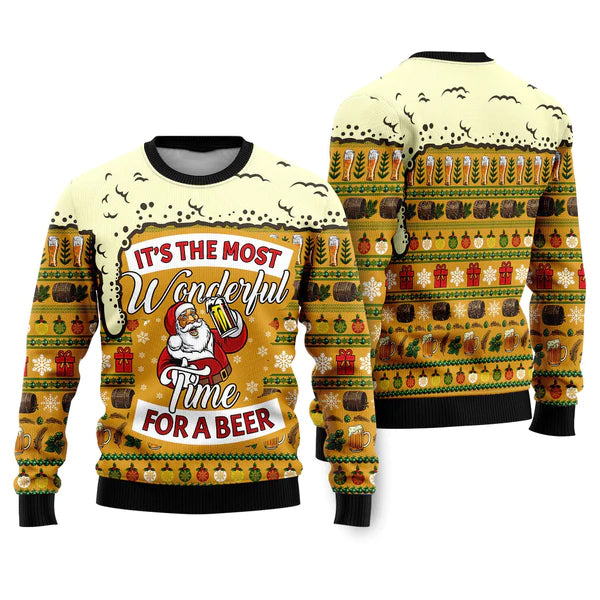 Christmas Most Wonderful Time For Beer Ugly Christmas Sweater For Men & Women Christmas Gift Sweater US2361 - WeCustomit