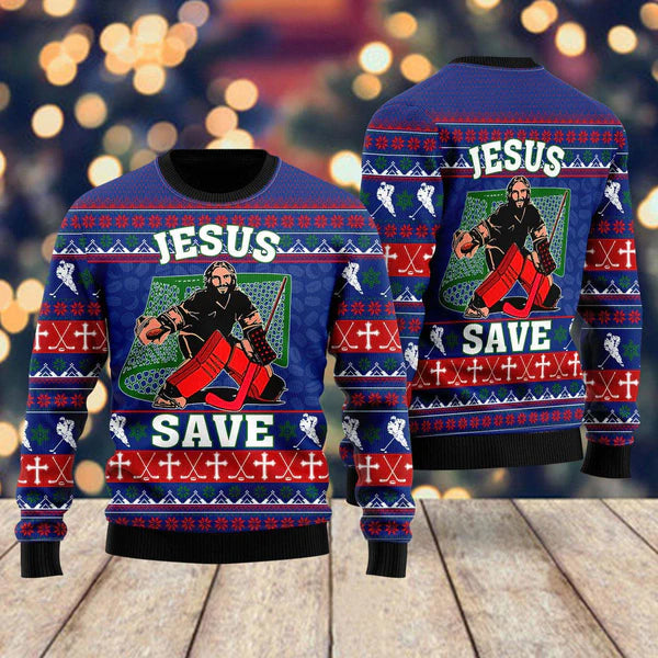 Jesus Saves Hockey Ugly Christmas Sweater For Men & Women Christmas Gift Sweater US1654 - WeCustomit