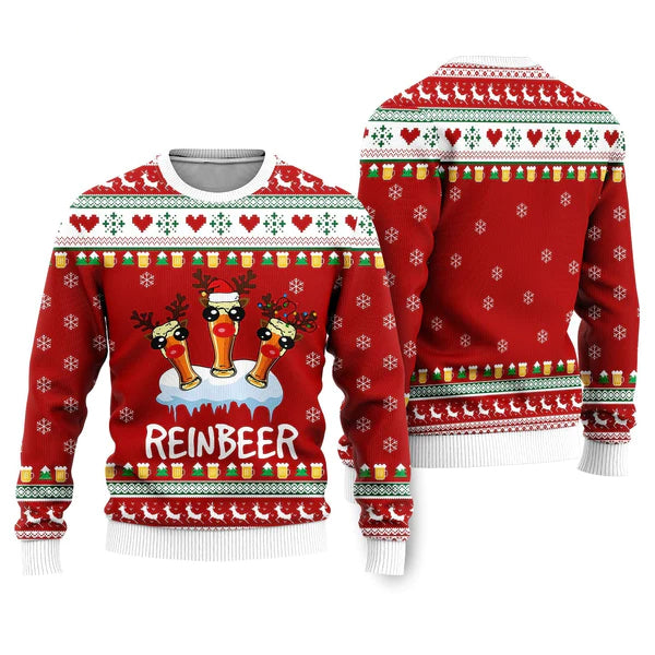 Funny Reindeer Reinbeer Christmas Ugly Christmas Sweater For Men & Women Christmas Gift Sweater US1112 - WeCustomit