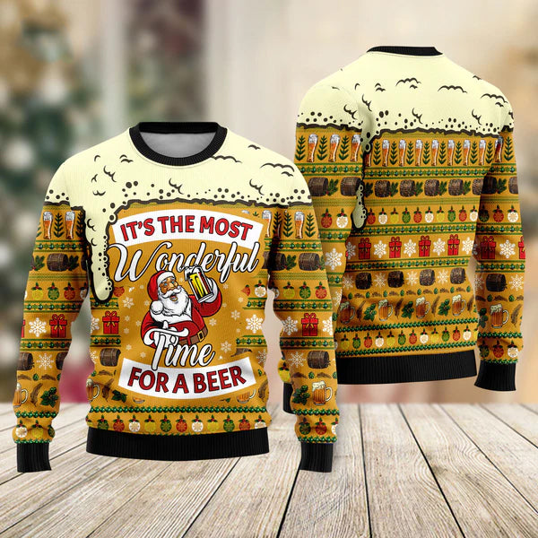 Christmas Most Wonderful Time For Beer Ugly Christmas Sweater For Men & Women Christmas Gift Sweater US2361 - WeCustomit