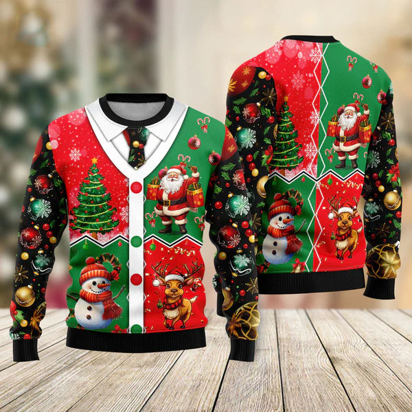 Santa Snowman Reindeer Cardigan Costume Ugly Christmas Sweater For Men & Women Christmas Gift Sweater US2248 - WeCustomit
