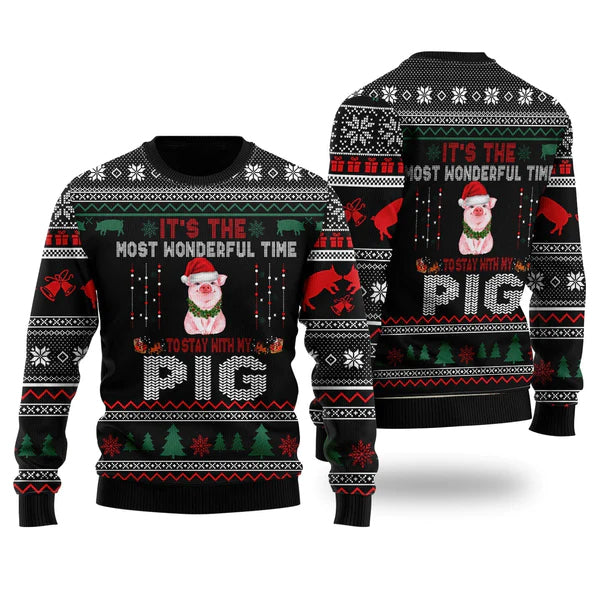 It‘s The Most Wonderful Time To Stay With My Pig Ugly Christmas Sweater For Men & Women Christmas Gift Sweater US2362 - WeCustomit