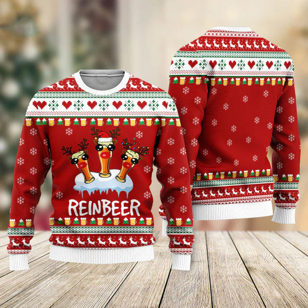 Funny Reindeer Reinbeer Christmas Ugly Christmas Sweater For Men & Women Christmas Gift Sweater US1112 - WeCustomit