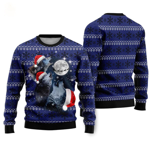 Wolf Under The Moon Ugly Christmas Sweater For Men & Women Christmas Gift Sweater US1755 - WeCustomit
