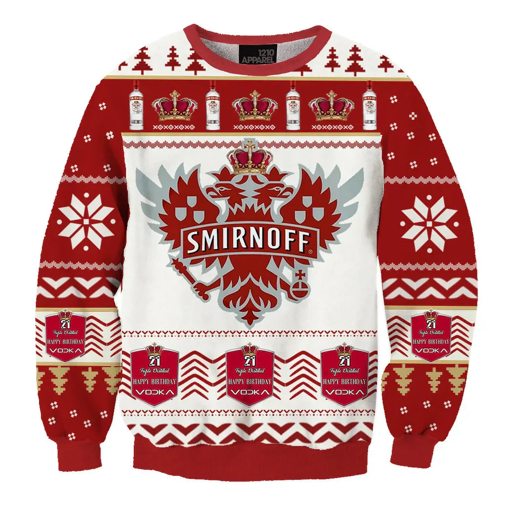Unisex Smirnoff Vodka 3D Ugly Christmas Sweater For Men & Women Christmas Gift Sweater BH1111 - WeCustomit