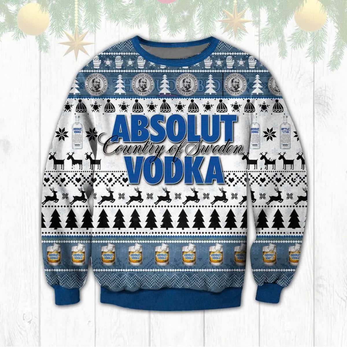 Absolut Vodka Christmas Pine Tree Ugly Sweater - WeCustomit
