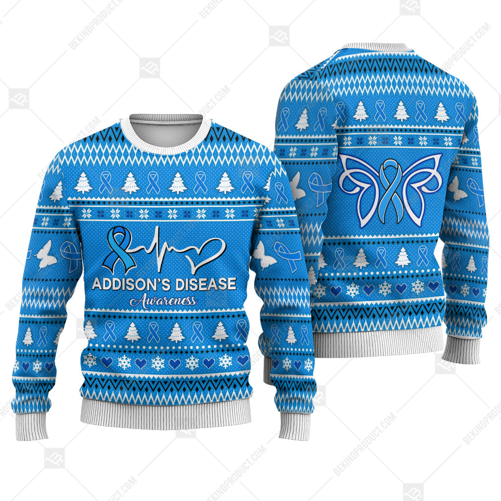 Addison’s Disease Awareness Sweater Ugly Xmas Symbol Sweater Christmas Knitted Print Sweatshirt - Best Gift For Christmas, Noel - WeCustomit
