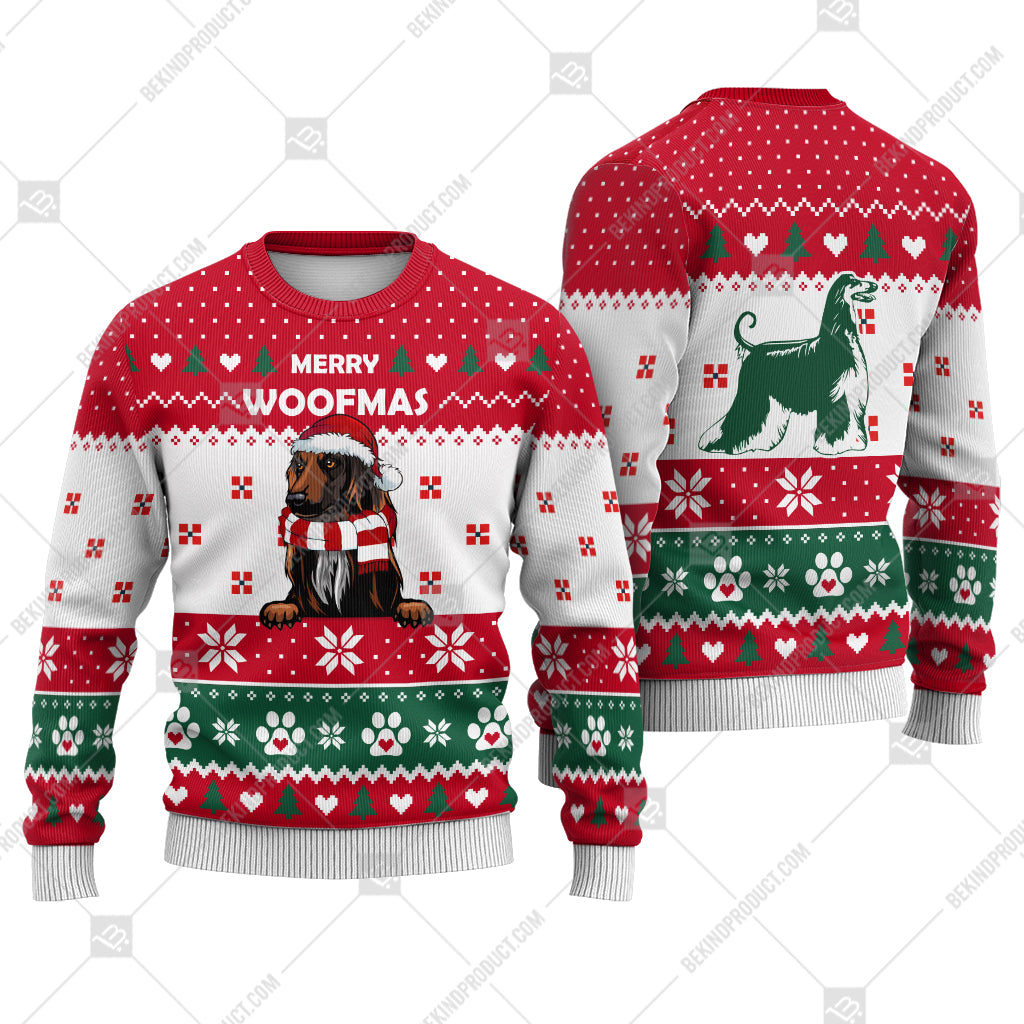 Afghan Hound Dog Christmas Paw Heart Print Ugly Christmas Sweater Print Sweatshirt - Best Gift For Christmas, Noel - WeCustomit