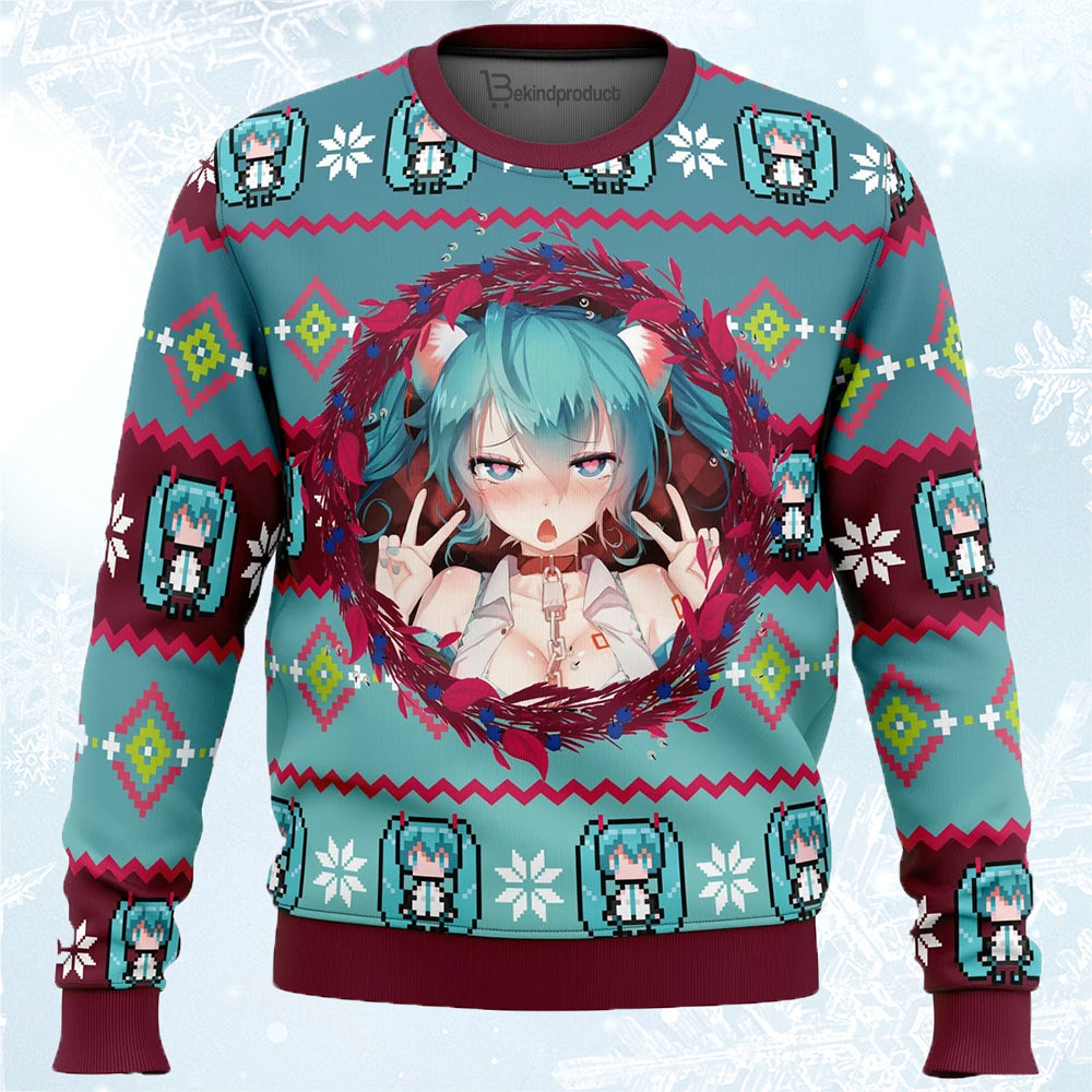 Ahegao Hatsune Miku Ugly Christmas Sweater For Men & Women Christmas Gift Sweater PT668 - WeCustomit
