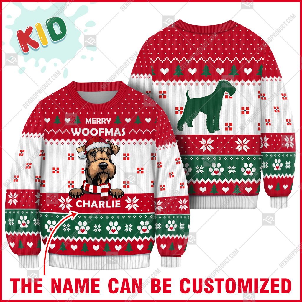 Airedale Terrier Dog Christmas Paw Heart Print Ugly Christmas Sweater Print Sweatshirt - Personalized Custom - Best Gift For Noel - WeCustomit