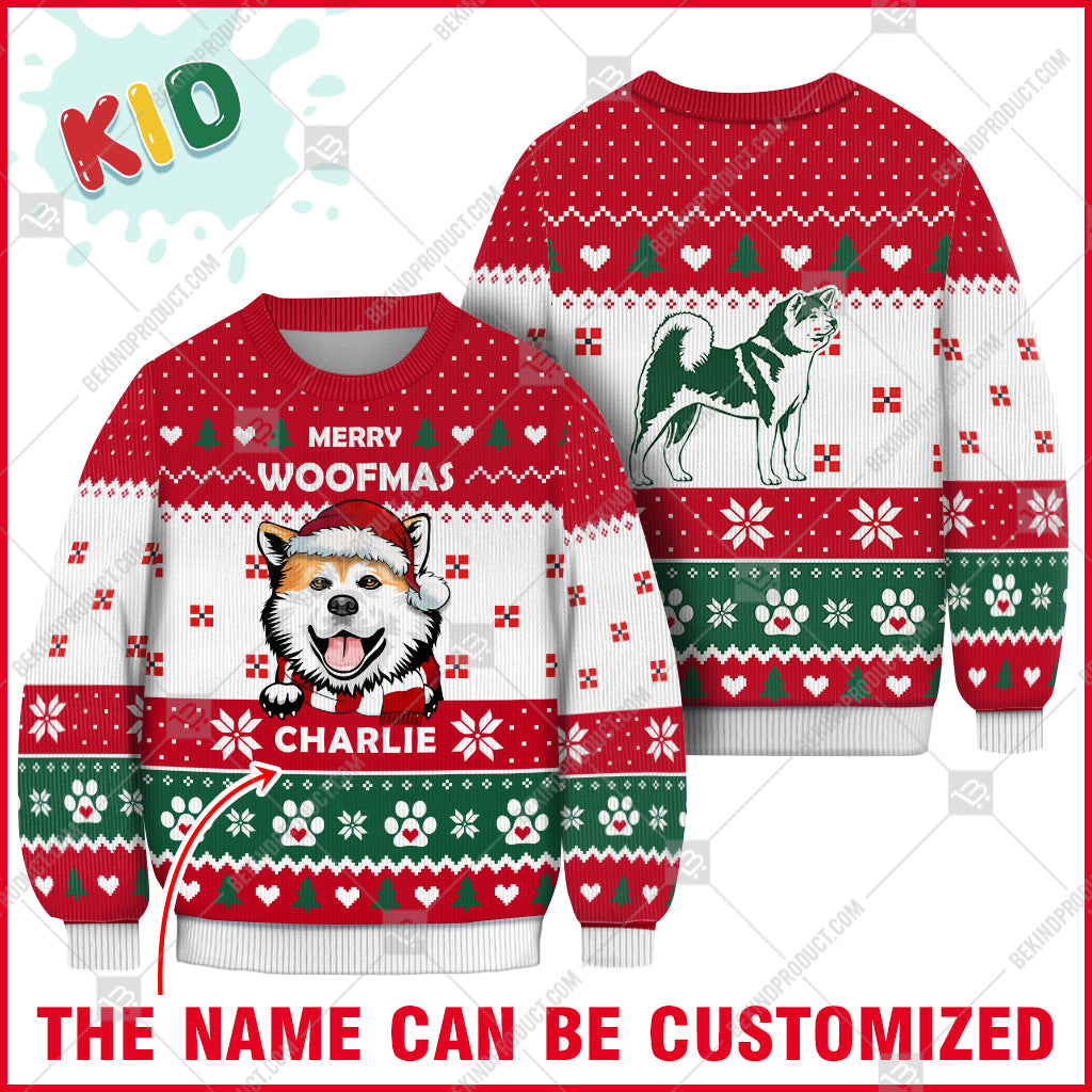 Akita Dog Christmas Paw Heart Print Ugly Christmas Sweater Print Sweatshirt - Personalized Custom - Best Gift For Noel - WeCustomit