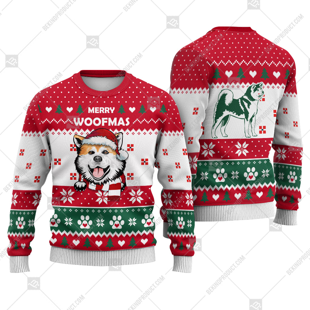 Akita Dog Christmas Paw Heart Print Ugly Christmas Sweater Print Sweatshirt - Best Gift For Christmas, Noel - WeCustomit