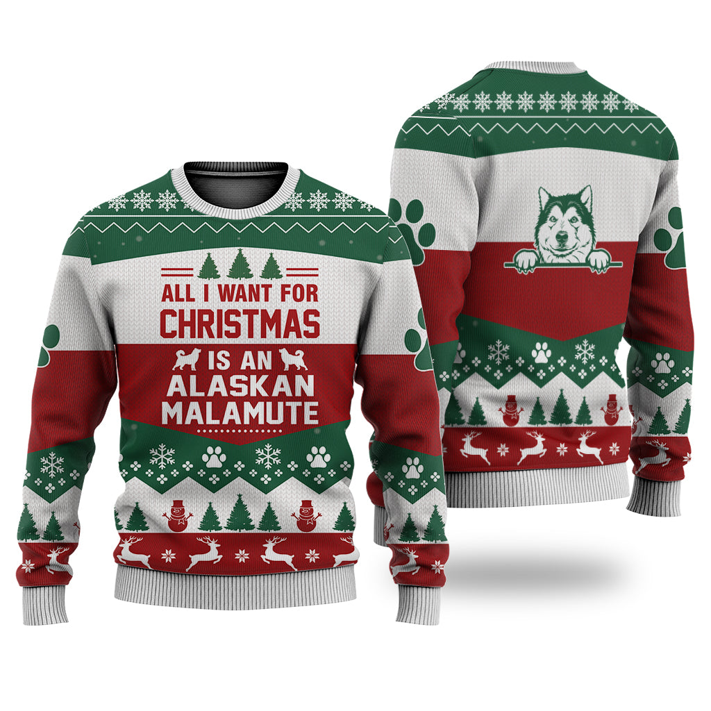 Alaskan Malamute All I Want For Christmas Sweater Christmas Knitted Print Sweatshirt - Best Gift For Christmas, Noel - Christmas Signature - WeCustomit