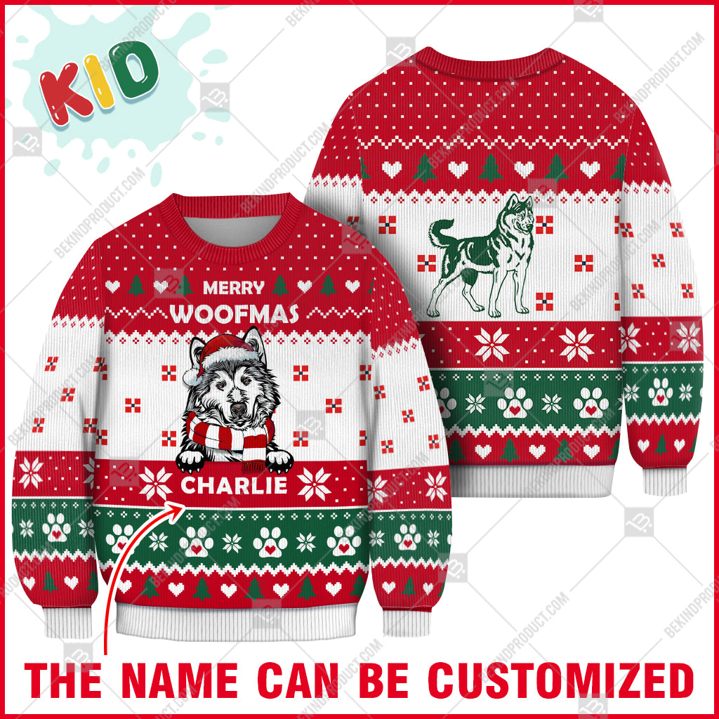 Alaskan Malamute Dog Christmas Paw Heart Print Ugly Christmas Sweater Print Sweatshirt - Personalized Custom - Best Gift For Noel - WeCustomit