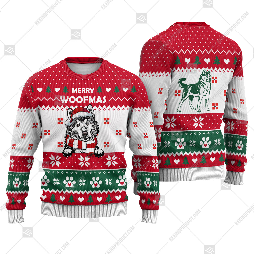 Alaskan Malamute Dog Christmas Paw Heart Print Ugly Christmas Sweater Print Sweatshirt - Best Gift For Christmas, Noel - WeCustomit