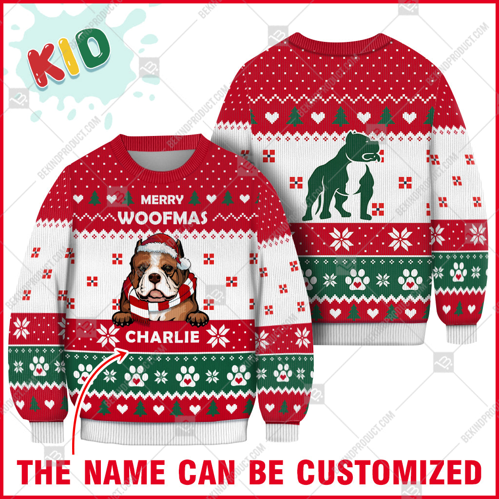 American Bully Dog Christmas Paw Heart Print Ugly Christmas Sweater Print Sweatshirt - Personalized Custom - Best Gift For Noel - WeCustomit